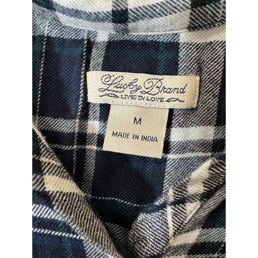 Lucky Brand Plaid Modal Popover Shirt M Medium Navy Green White High Low Hem - Picture 4 of 7